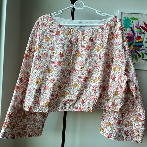J. Crew Orange Floral Bell-sleeve Cotton Cropped Top - Size 3X - Picture 2 of 9